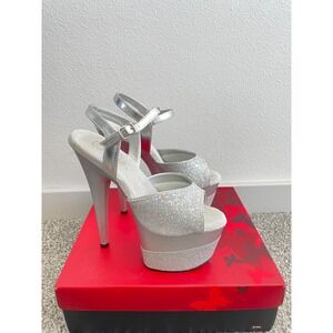 Pleaser Adore Glitter Platform Heels Women 8 Silver Stiletto Dancer Pin Up